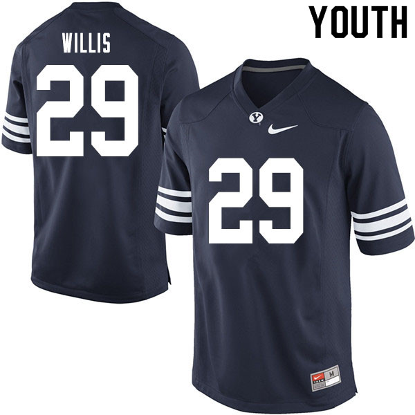 Youth #29 Shamon Willis BYU Cougars College Football Jerseys Sale-Navy